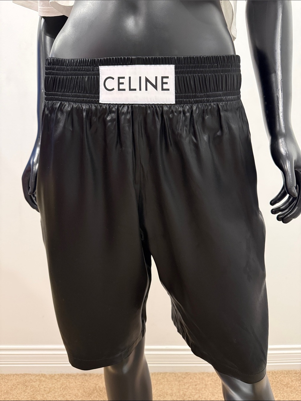 Celine Paris Black Silk Blend Boxing Shorts Logo Waistband Size 36/S Worn Once